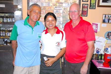 Tuesday winners Brian Parrish and Jack Robertson pose with one of Bert’s staff.